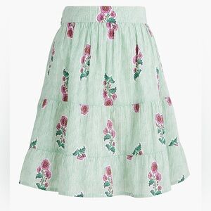 J. Crew Tiered Striped Floral Skirt Mini Green Pink Medium boho cottage fairy